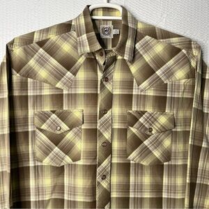 Cinch Brown/Yellow Plaid Pearl Snap Western Button-up Dress Shirt Size M